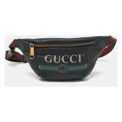 Gucci Black Leather Vintage Logo Web Belt Bag