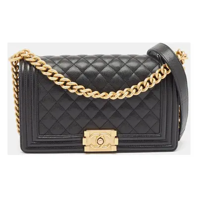 Chanel Black Quilted Caviar Leather Boy Flap Bag