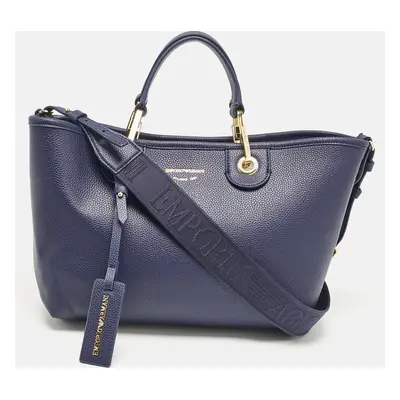 Emporio Armani Blue Leather Small MyEA Shopper Tote