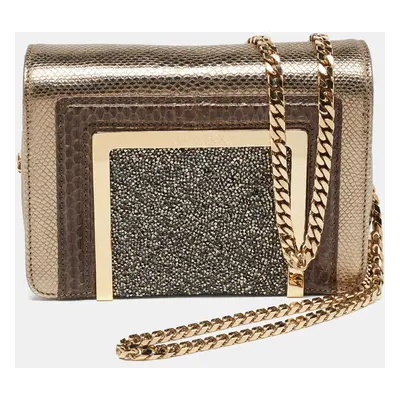 Jimmy Choo Gold/Brown Leather and Snakeskin Ava Crossbody Bag