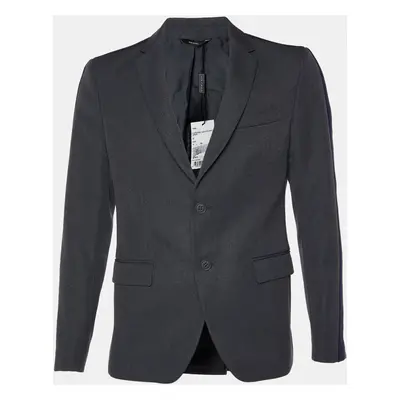 Fendi Dark Grey Wool Blend Contrast Trim Blazer