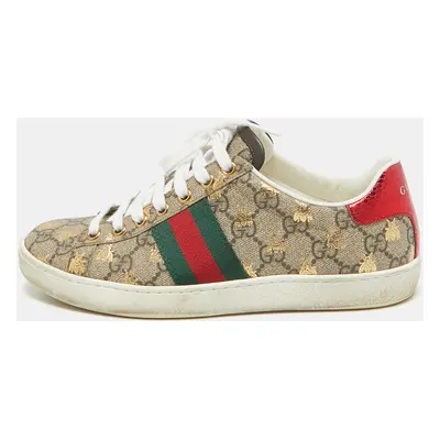 Gucci Beige/Brown GG Supreme Canvas Bee Ace Sneakers Size