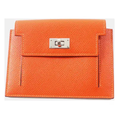 Hermes Kelly Pocket Compact Coin Case Orange Orange Leather