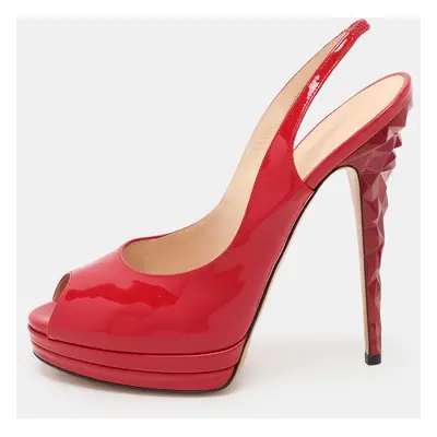 Casadei Red Patent Leather Slingback Platform Pumps Size