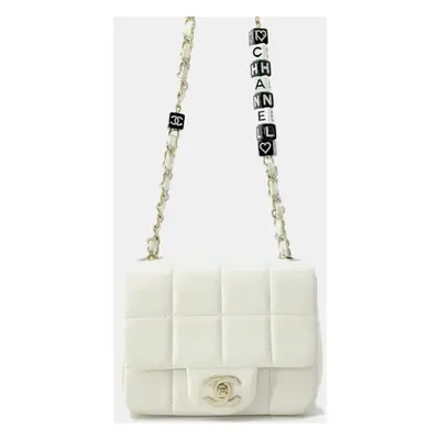 Chanel Lambskin White Coco Mark Chocolate Bar Flap Chain Shoulder Bag