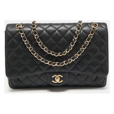 Chanel Black Quilted Caviar Leather Maxi Classic Single Flap Bag