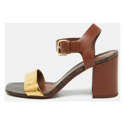 Louis Vuitton Brown/Gold Leather Bloom Ankle Strap Sandals Size