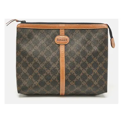 Bally Black/Brown Monogram Coated Canvas and Leather Zip Pouch