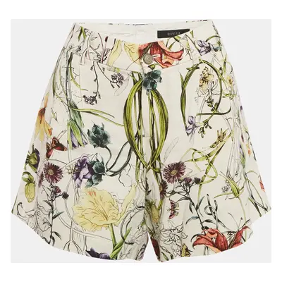 Gucci White Floral Print Linen Shorts