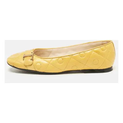 Tod's Yellow Quilted Leather T Buckle Ballet Flats Size 36.5