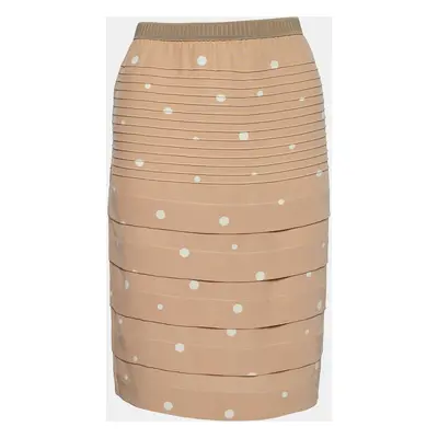 Marni Beige Polka Dot Print Silk Pin Tuck Detail Pencil Skirt