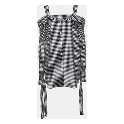 Prada White/Black Gingham Pattern Cotton Off The Shoulder Shirt