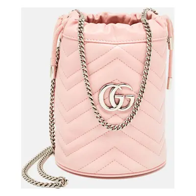 Gucci Pink Matelasse Leather Mini GG Marmont Bucket Bag