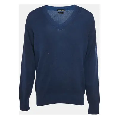 Tom Ford Navy Blue Cashmere Knit V-Neck Sweater