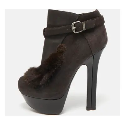 Fendi Brown Fur and Suede Fendista Ankle Length Boots Size