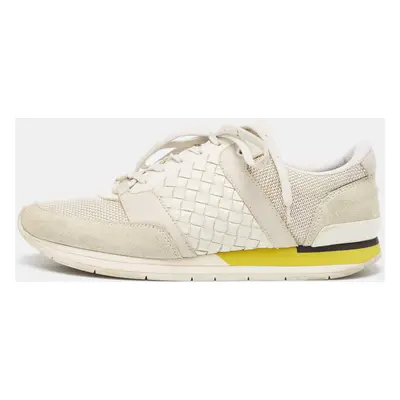 Bottega Veneta White/Grey Intrecciato Leather and Suede Lace Up Sneakers Size