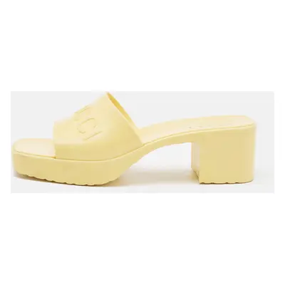 Gucci Yellow Rubber Logo Embossed Slide Sandals Size