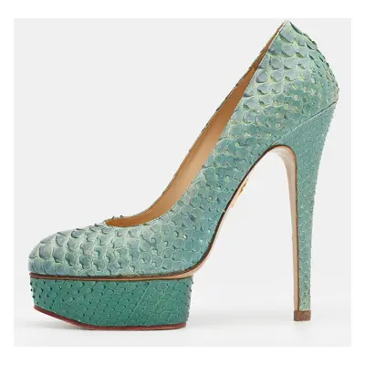 Charlotte Olympia Ombre Mint Green/Blue Python Leather Priscilla Platform Pumps Size