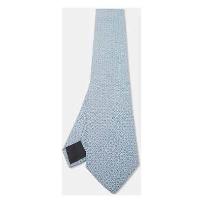 Hermes Blue Patterned Silk Classic Tie