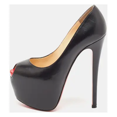 Christian Louboutin Black Leather Highness Peep Toe Pumps Size 35.5