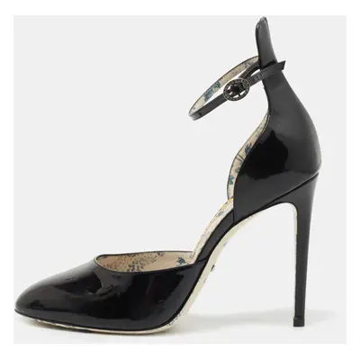 Gucci Black Patent Daisy Ankle Strap Pumps Size