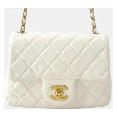 Chanel White Lambskin Mini Materasse Chain Shoulder bag