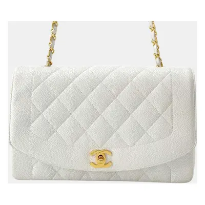 Chanel White Caviar Leather Diana Chain Shoulder Bag