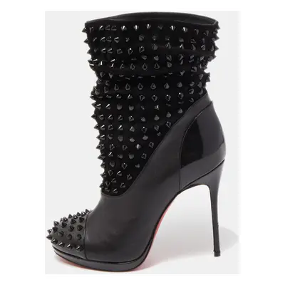 Christian Louboutin Black Patent Leather and Suede Spike Wars Ankle Boots Size