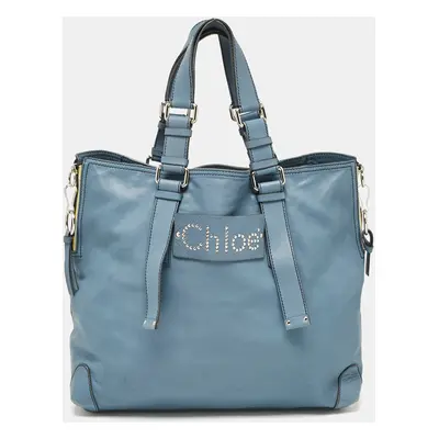 Chloe Blue Leather Studded Logo Patsy Tote