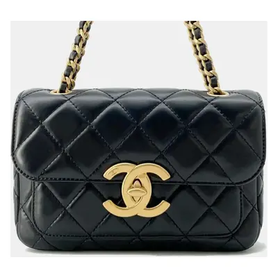 Chanel Black Matelasse Coco Mark Shiny Lambskin Flap Chain Shoulder Bag