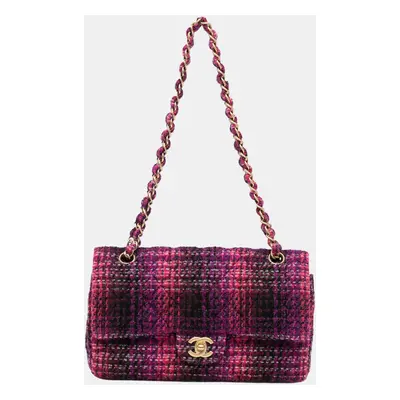 Chanel Pink/Purple Medium Classic Tweed Double Flap