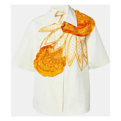 Dries van Noten Cream Cotton Floral Embroidered Button Front Shirt