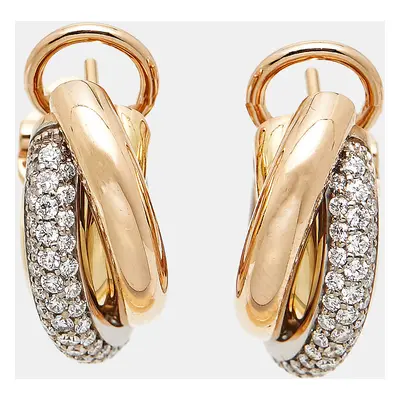 Cartier Trinity Semi Paved Diamonds 18k Three Tone Gold Earrings