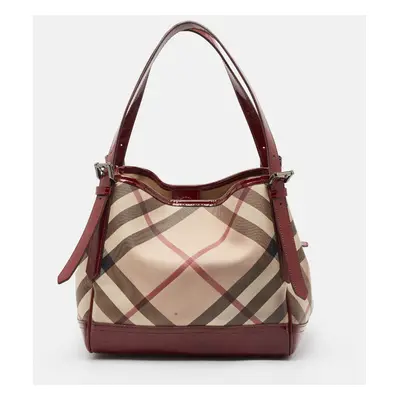 Burberry Burgundy/Beige Nova Check PVC and Patent Leather Canterbury Tote