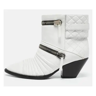 Giuseppe Zanotti White Quilted Leather Moto Boots Size