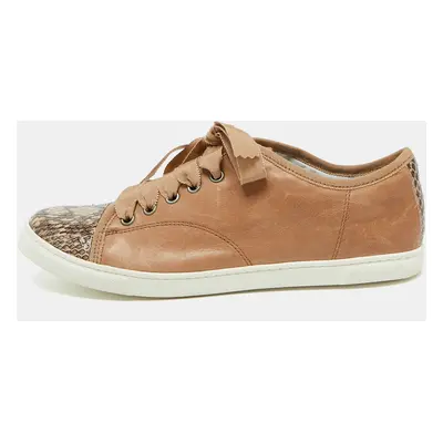 Lanvin Brown Leather and Snakeskin Cap Toe Low Top Sneakers Size