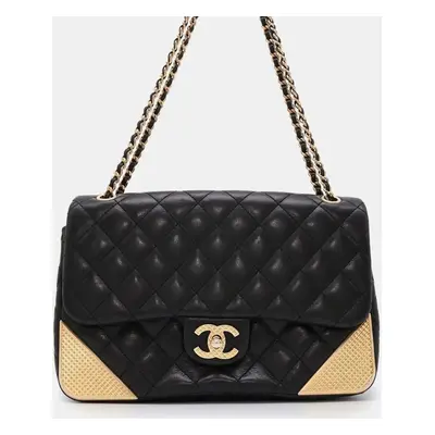 Chanel Lambskin Black Matelasse Single Flap Chain Shoulder Bag