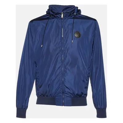 Gucci Navy Blue Nylon Zip-Up Hooded Jacket