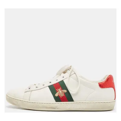 Gucci White Leather Embroidered Bee Ace Sneakers Size 39.5