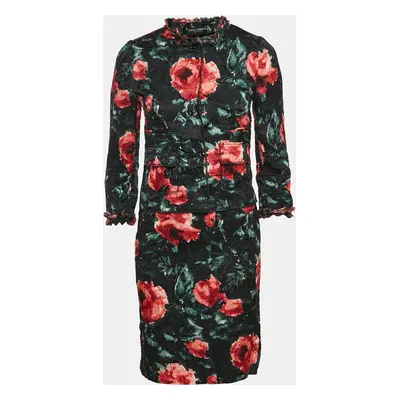 Dolce & Gabbana Black Floral Print Silk Blend Jacket and Short Dress Set