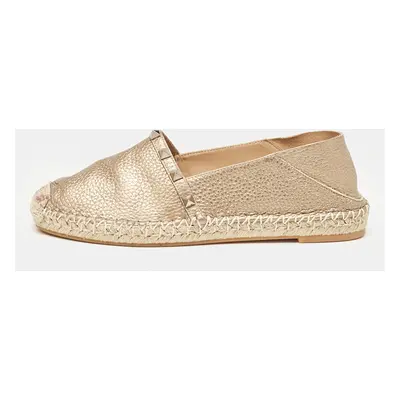 Valentino Rose Gold Leather Rockstud Espadrille Flats Size