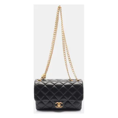 Chanel Leather Black Matelasse Shoulder Bag