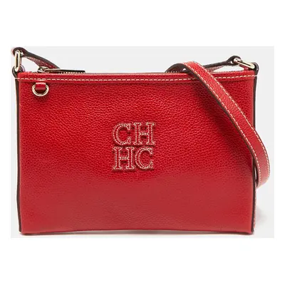 Carolina Herrera Red Leather Logo Zip Crossbody Bag