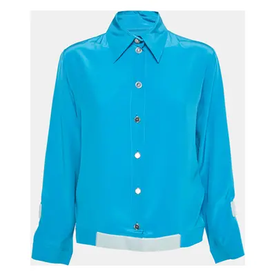 Chanel Blue Silk Velcro Trimmed Button Front Blouse