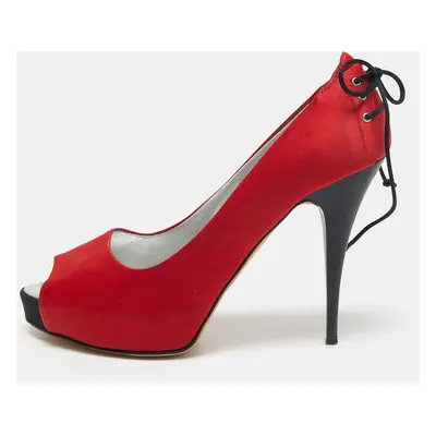 Giuseppe Zanotti Red Satin Peep Toe Platform Pumps Size