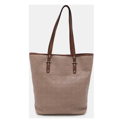 Salvatore Ferragamo Beige Monogram Leather Tote