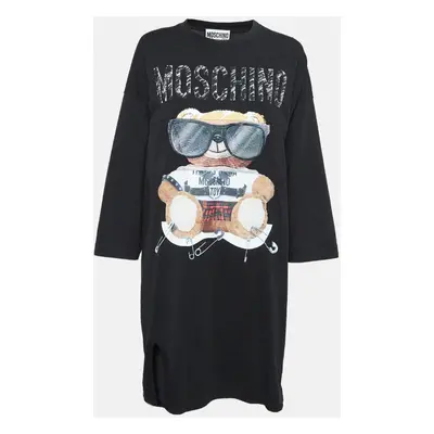 Moschino Couture Black Teddy Embroidered Cotton Oversized T-Shirt Dress