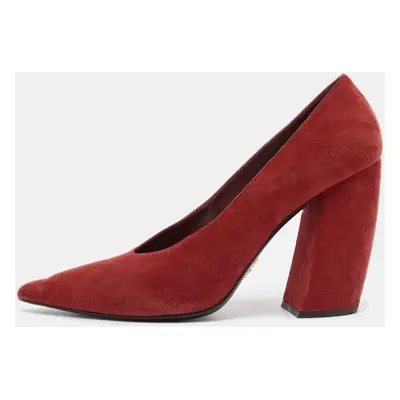 Prada Dark Red Suede Pointed Toe Block Heel Pumps Size