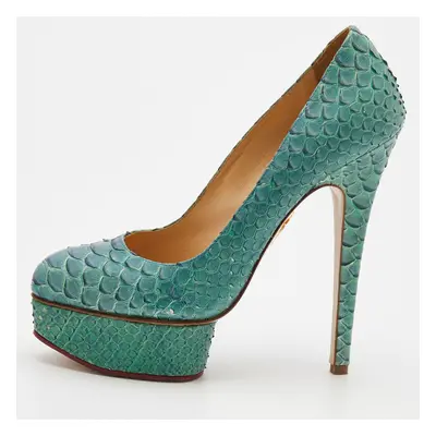 Charlotte Olympia Turquoise Blue Python Leather Priscilla Platform Pumps Size