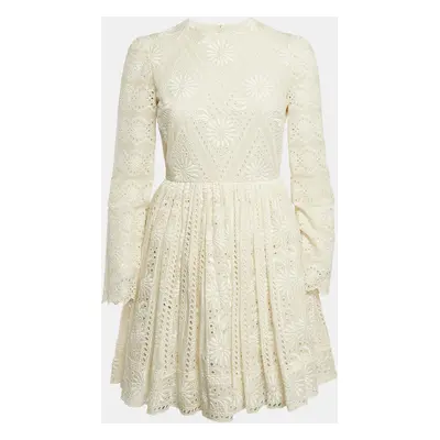 Valentino Cream Lace Flared Full Sleeve Mini Dress